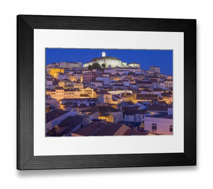 Framed Print : Portugal, Coimbra. Hillside view of houses and the University of Coimbra neighborhood
