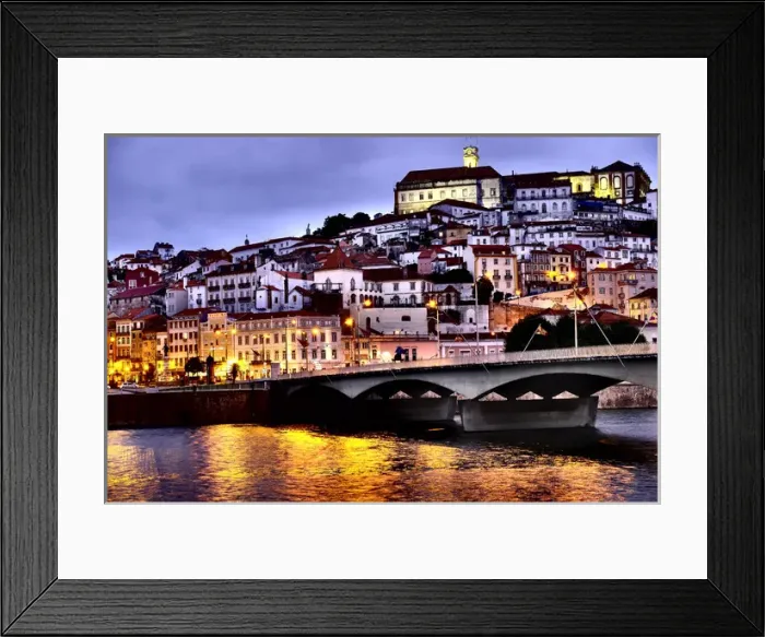 Framed Print : Portugal, Coimbra. Old Mondego River bridge and hillside view of Old University of Coimbra Framed Print : Portugal, Coimbra. Old Mondego River bridge and hillside view of Old University of Coimbra