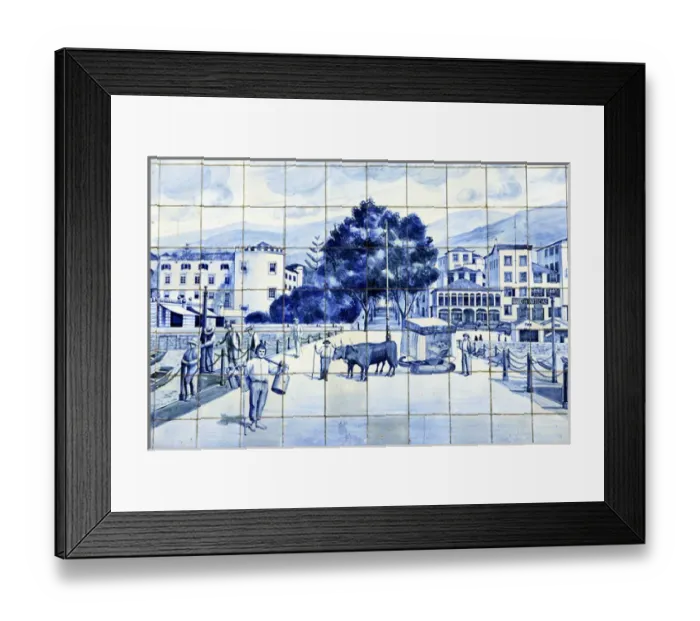 Framed Print : Europe, Portugal, Madeira. Traditional painted glazed tiles decorate exterior facade Framed Print : Europe, Portugal, Madeira. Traditional painted glazed tiles decorate exterior facade