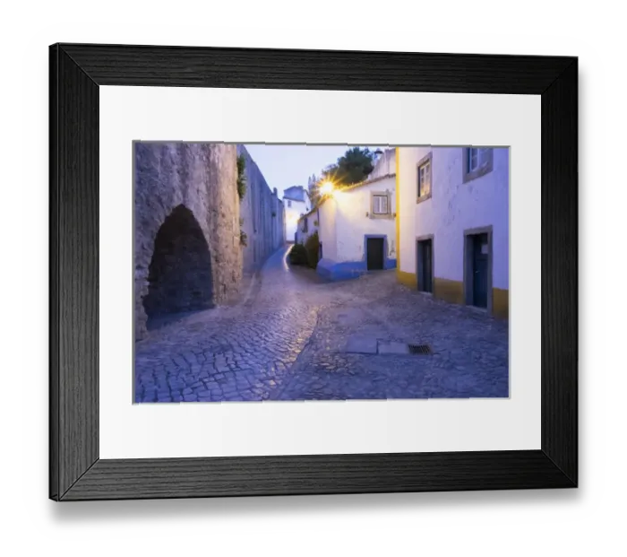 Framed Print : Europe, Portugal, Obidos. Leira District. Cobblestone walkways, at sunset Framed Print : Europe, Portugal, Obidos. Leira District. Cobblestone walkways, at sunset