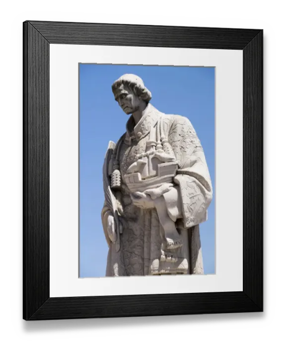Framed Print : Europe, Portugal, Lisbon. Statue of Sao Vincente, St. Vincent. Patron saint of Lisbon Framed Print : Europe, Portugal, Lisbon. Statue of Sao Vincente, St. Vincent. Patron saint of Lisbon