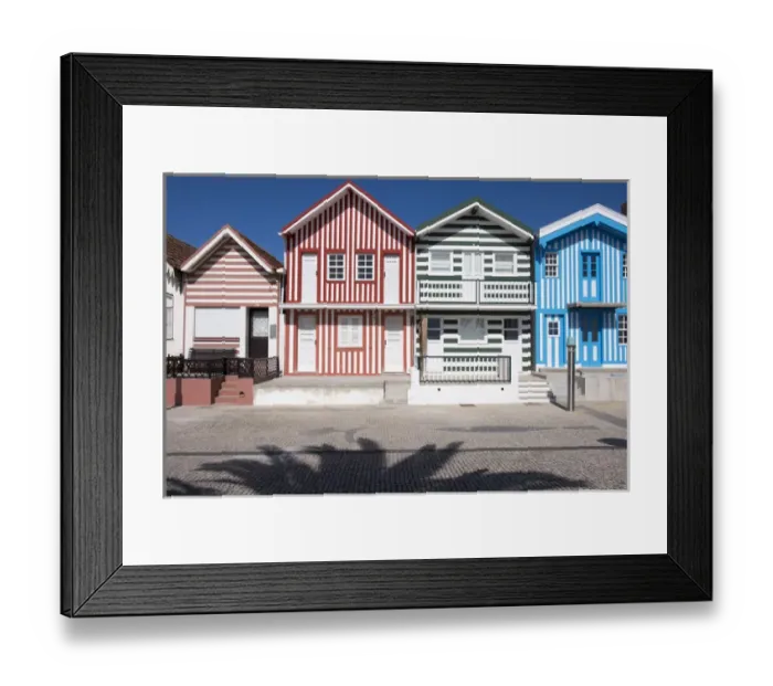 Framed Print : Portugal, Costa Nova, seaside, fishermans village with stripped, decorated houses Framed Print : Portugal, Costa Nova, seaside, fishermans village with stripped, decorated houses