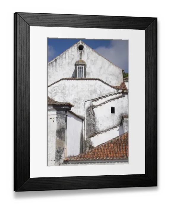 Framed Print : Portugal, Obidos. Ancient, red, terra cotta tiled roof tops, lines