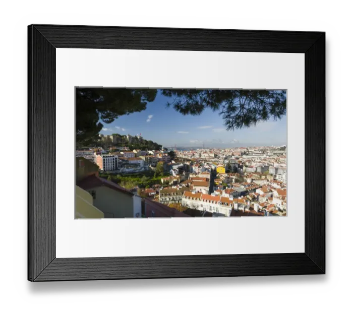 Framed Print : View over the quarters Baixa and Bairro Alto towards river Tagus (Rio Tejo). Lisbon