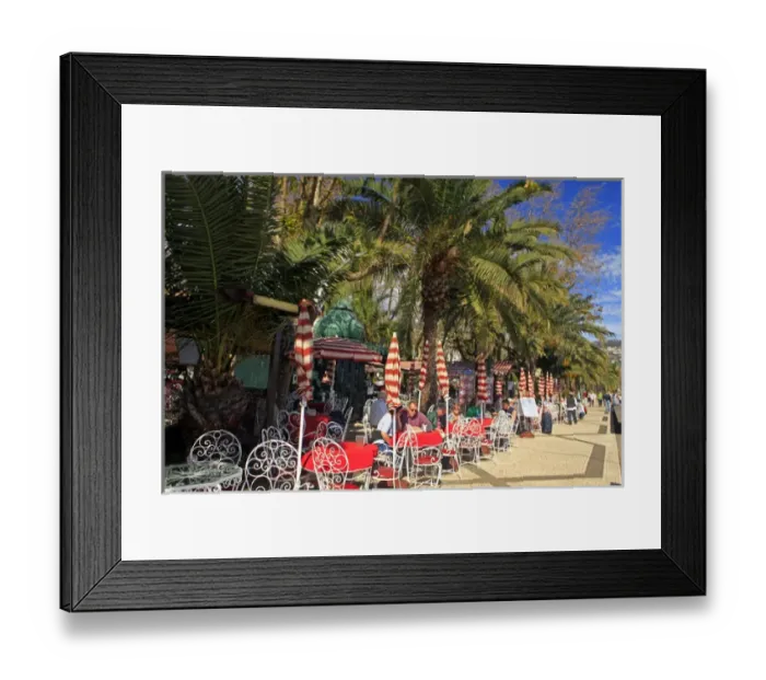 Framed Print : Europe, Portugal Madeira. Cafes line the harbor promenade in Funchal Framed Print : Europe, Portugal Madeira. Cafes line the harbor promenade in Funchal