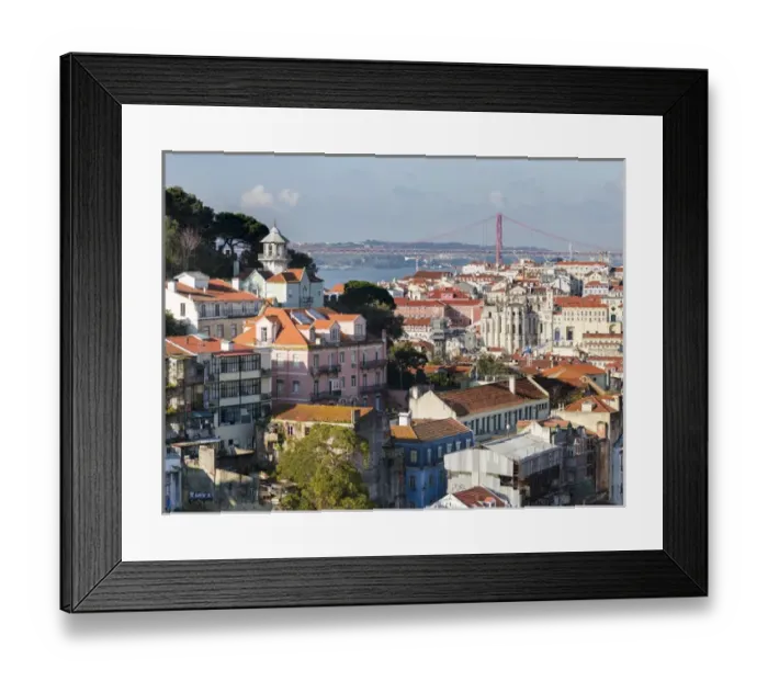 Framed Print : View over the quarters Baixa and Bairro Alto towards river Tagus (Rio Tejo). Lisbon
