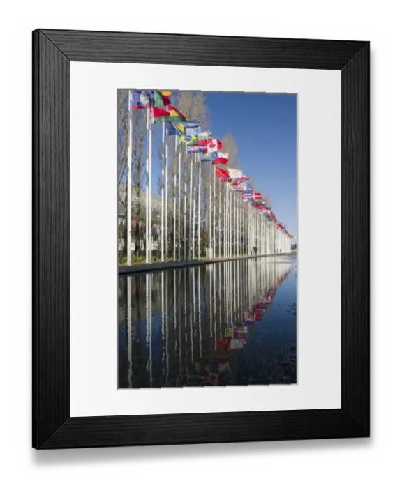 Framed Print : Parque das Nacoes, Flags in the area of the 1998 worlds fair area at the banks of river Tagus