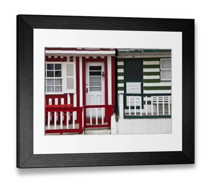 Framed Print : Europe; Portugal; Costa Nova; Candy striped homes lins the streets