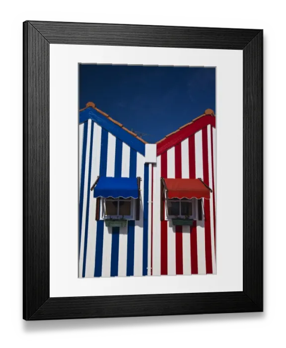 Framed Print : Europe; Portugal; Costa Nova; Candy striped homes lins the streets