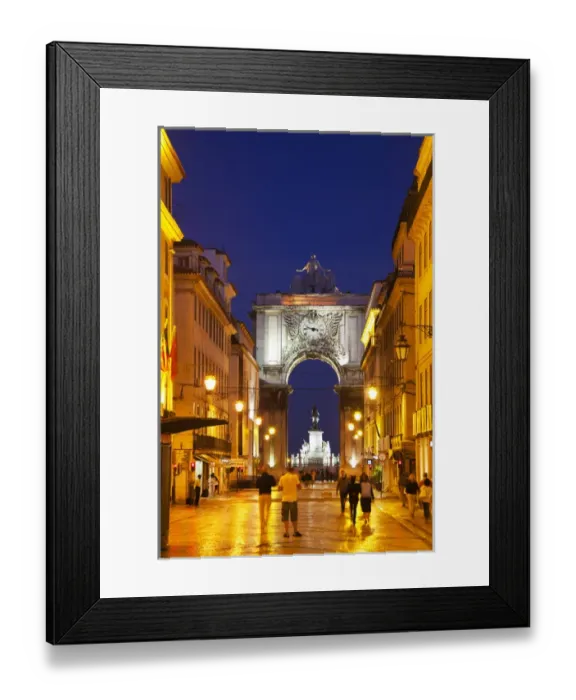 Framed Print : Europe; Portugal; Lisbon; Rua Augusta; Square surrounded by Government Buildings, Commerce