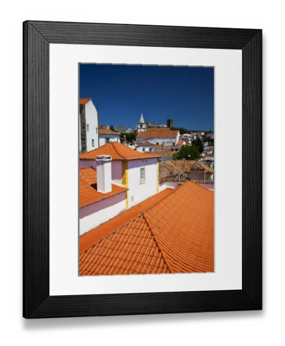 Framed Print : Europe; Portugal; Obidos; Elevated View of the town with the Red Roofs and special architecture Framed Print : Europe; Portugal; Obidos; Elevated View of the town with the Red Roofs and special architecture