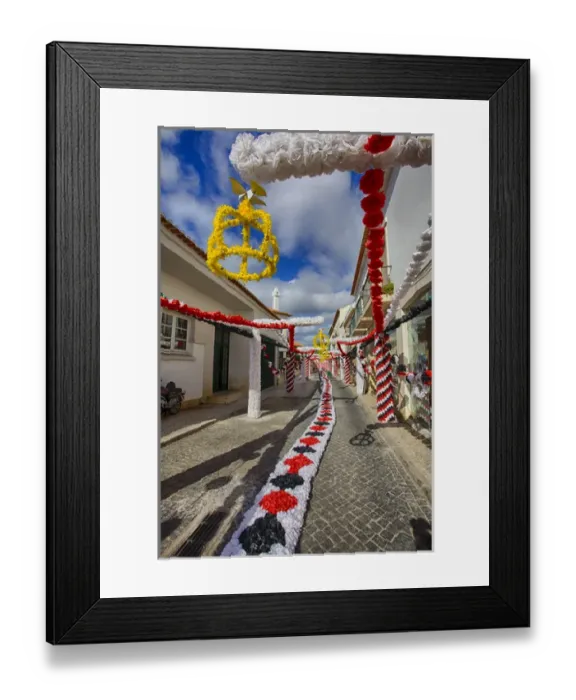 Framed Print : Europe; Portugal; Tomar; The streets of Tomar decorated with paper flowers for the celebrations Framed Print : Europe; Portugal; Tomar; The streets of Tomar decorated with paper flowers for the celebrations