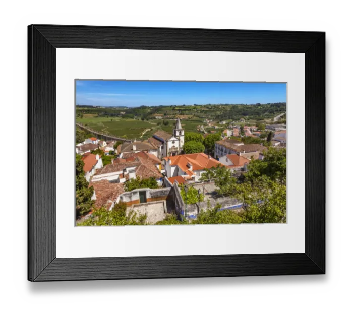 Framed Print : Santa Maria Church Castle Countryside Farmland Medieval Town Obidos Portugal. Castle Framed Print : Santa Maria Church Castle Countryside Farmland Medieval Town Obidos Portugal. Castle