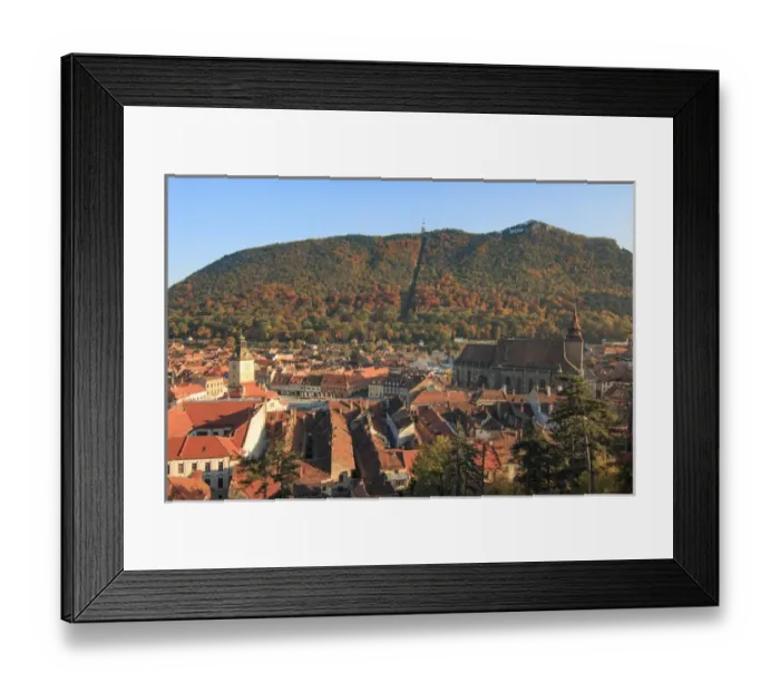Framed Print : Europe, Romania, Brasov. City signage. Poarta Schei district. Looking out over forested park Framed Print : Europe, Romania, Brasov. City signage. Poarta Schei district. Looking out over forested park