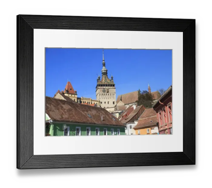 Framed Print : Europe, Romania, Mures County, Sighisoara, clock tower, symbol of the town