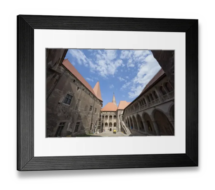 Framed Print : Corvins Castle (Corvinesti or Hunedorestilor) courtyard in Romania Europe, Eastern Europe