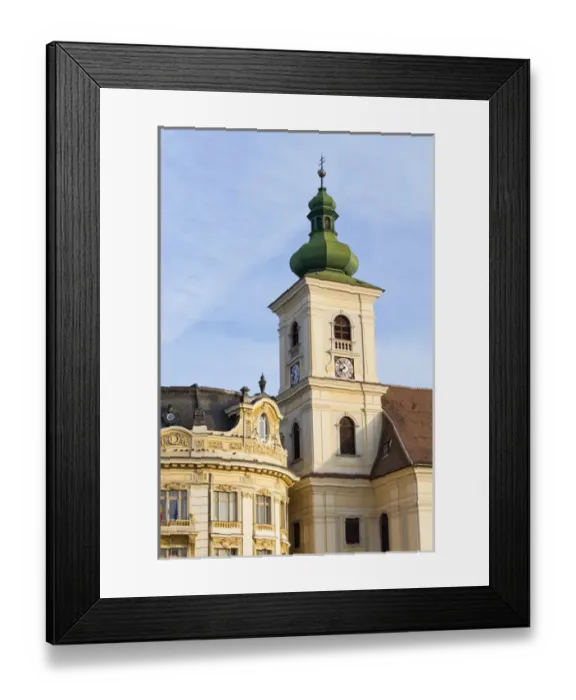 Framed Print : Sibiu, Hermannstadt in Transylvania, Piata Mare with town hall and roman catholic Framed Print : Sibiu, Hermannstadt in Transylvania, Piata Mare with town hall and roman catholic
