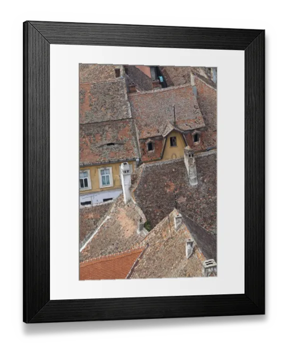 Framed Print : Sibiu, Hermannstadt in Transylvania, roofs of the old town seen from Protestant Church
