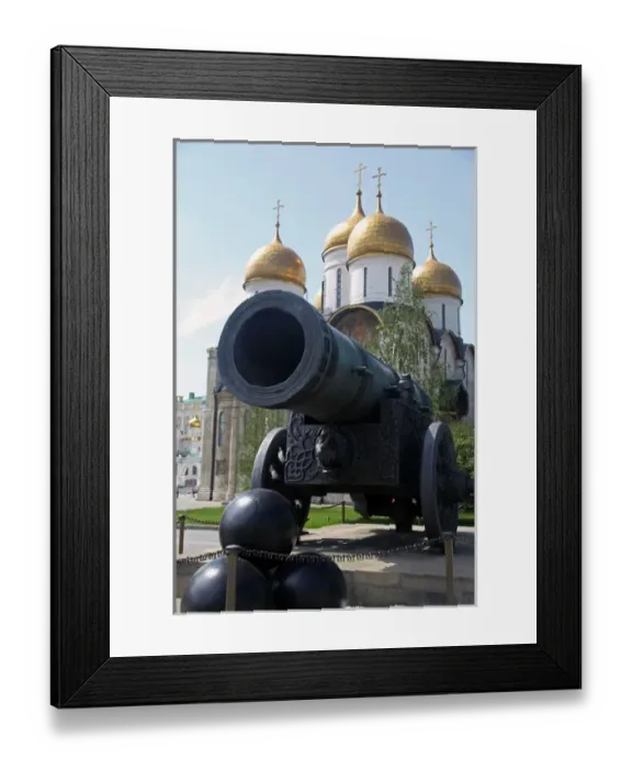 Framed Print : Europe, Russia, Moscow. The Czar Cannon at the Kremlin, with Dormition Cathedral Framed Print : Europe, Russia, Moscow. The Czar Cannon at the Kremlin, with Dormition Cathedral