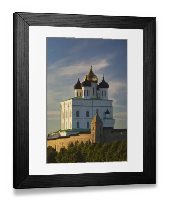 Framed Print : Russia, Pskovskaya Oblast, Pskov, elevated view of Pskov Kremlin from the Velikaya River