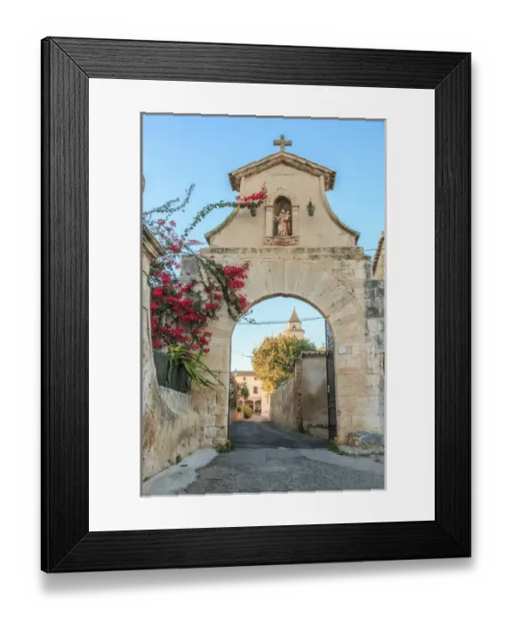 Framed Print : Europe, Spain, Balearic Islands, Mallorca, church near Possessio la Real Manor house