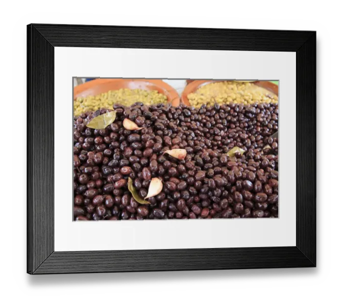 Framed Print : Europe, Spain, Balearic Islands, Mallorca, Cala Ratjada, out-door olive street market Framed Print : Europe, Spain, Balearic Islands, Mallorca, Cala Ratjada, out-door olive street market