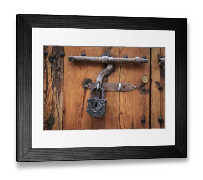 Framed Print : Europe, Spain, Balearic Islands, Mallorca, door bolt and lock Framed Print : Europe, Spain, Balearic Islands, Mallorca, door bolt and lock