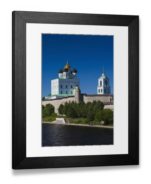 Framed Print : Russia, Pskovskaya Oblast, Pskov, elevated view of Pskov Kremlin and Trinity Cathedral