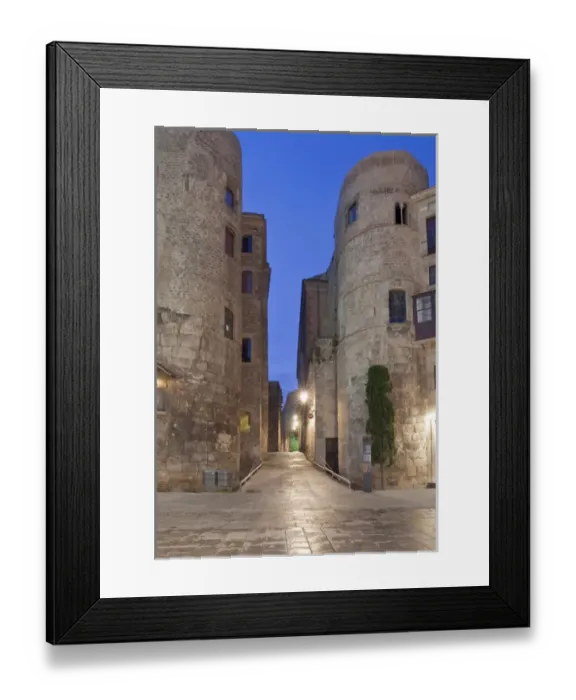 Framed Print : Europe, Spain, Catalonia, Barcelona, Gothic Quarter, Old Roman Gate at Dawn