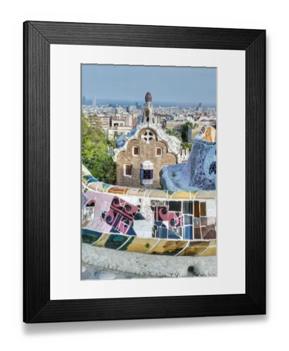 Framed Print : Europe, Spain, Catalonia, Barcelona, Park Guell Terrace Framed Print : Europe, Spain, Catalonia, Barcelona, Park Guell Terrace