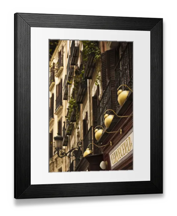 Framed Print : Spain, Madrid, Huertas Area, Plaza de Santa Ana, cafe buildings