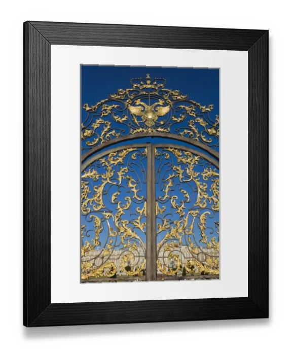 Framed Print : Russia, Saint Petersburg, Pushkin-Tsarskoye Selo, Catherine Palace, palace gate