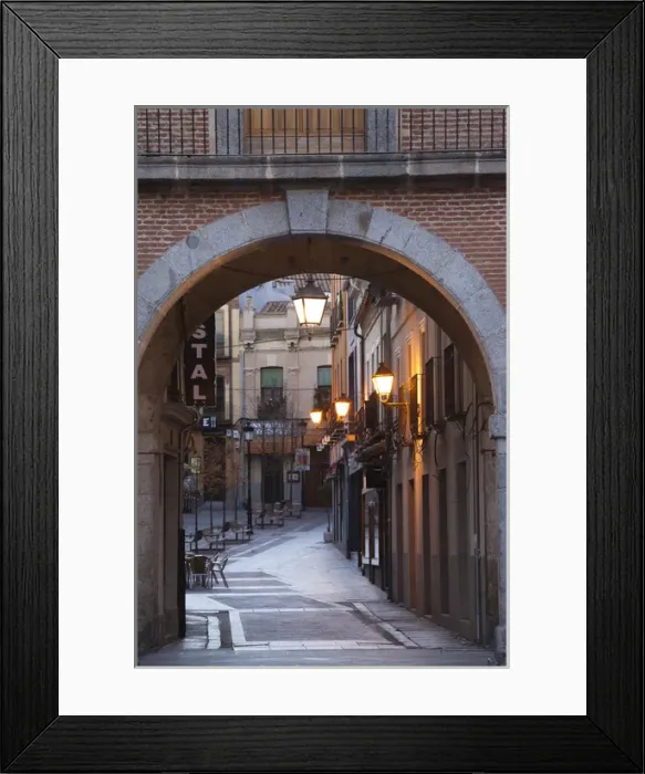 Framed Print : Spain, Castilla y Leon Region, Avila Province, Avila, Plaza del Mercado Chico, archway