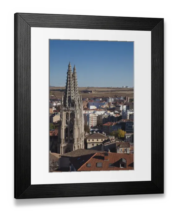 Framed Print : Spain, Castilla y Leon Region, Burgos Province, Burgos, Burgos Cathedral, elevated view