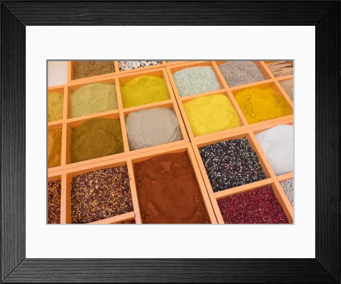 Framed Print : Spain, Andalusia. Granada. Spices, including tumeric, curry, pepper, salt, paprika Framed Print : Spain, Andalusia. Granada. Spices, including tumeric, curry, pepper, salt, paprika