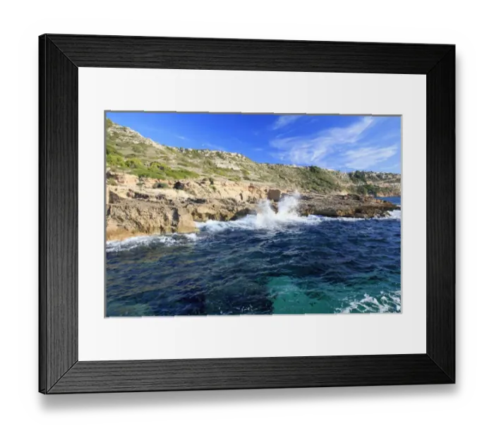 Framed Print : Europe, Spain, Balearic Islands, Mallorca, Cala Blava Coastline Framed Print : Europe, Spain, Balearic Islands, Mallorca, Cala Blava Coastline