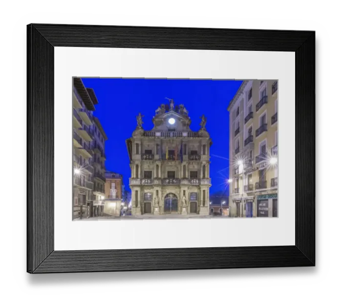 Framed Print : Spain, Pamplona, City Hall at Dawn