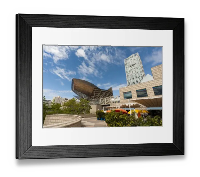 Framed Print : Golden fish by Frank Owen Gehry and Hotel Arts, Olympic Harbour, La Barceloneta district Framed Print : Golden fish by Frank Owen Gehry and Hotel Arts, Olympic Harbour, La Barceloneta district
