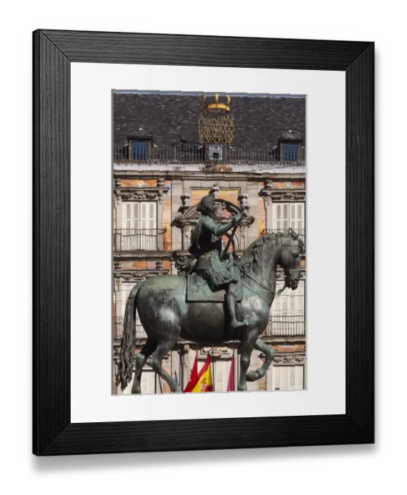 Framed Print : Spain, Madrid, Centro Area, Plaza Mayor, statue of King Philip III Framed Print : Spain, Madrid, Centro Area, Plaza Mayor, statue of King Philip III