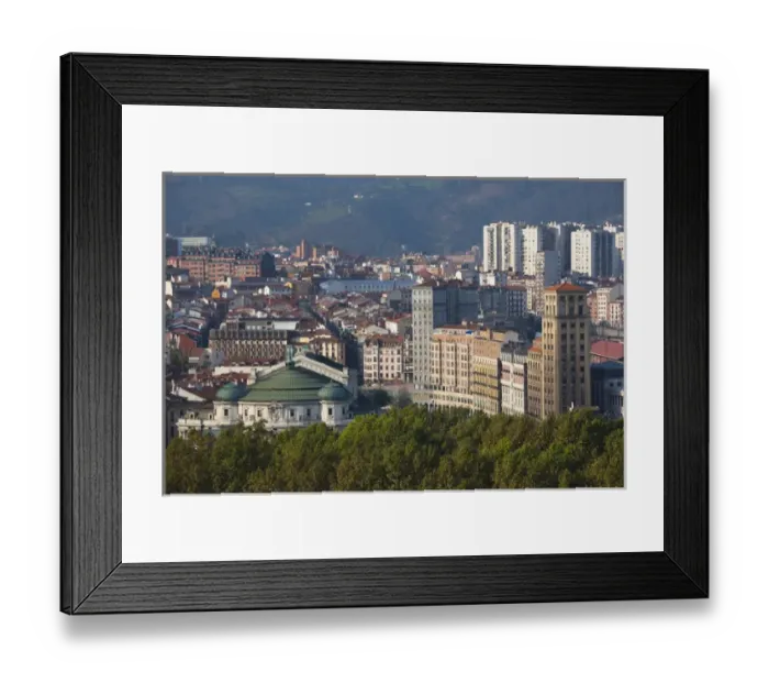 Framed Print : Spain, Basque Country Region, Vizcaya Province, Bilbao, elevated view of central Framed Print : Spain, Basque Country Region, Vizcaya Province, Bilbao, elevated view of central