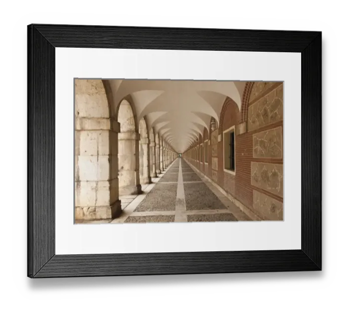 Framed Print : Spain, Madrid Region, Aranjuez, The Royal Palace at Aranjuez, arched walkway Framed Print : Spain, Madrid Region, Aranjuez, The Royal Palace at Aranjuez, arched walkway