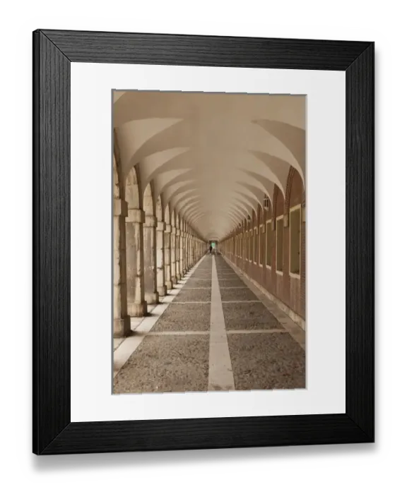 Framed Print : Spain, Madrid Region, Aranjuez, The Royal Palace at Aranjuez, arched walkway Framed Print : Spain, Madrid Region, Aranjuez, The Royal Palace at Aranjuez, arched walkway