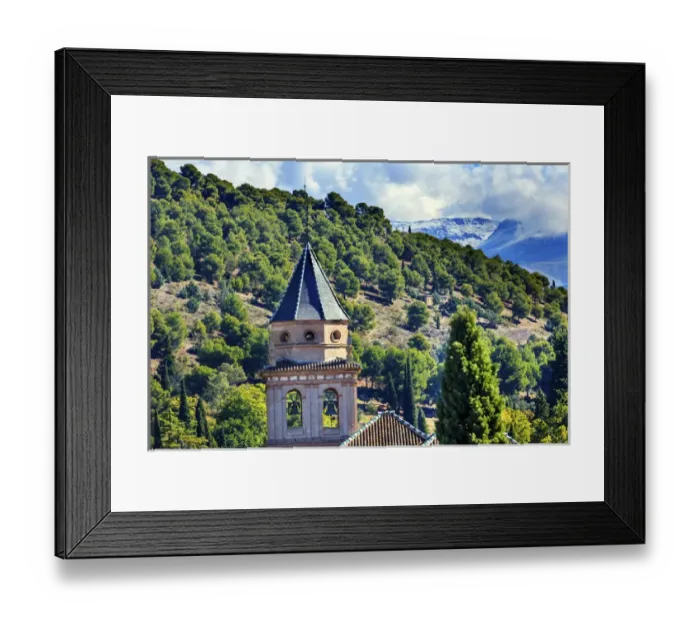 Framed Print : Alhambra Church Castle Towers Farm Mountains Granada Andalusia Spain Framed Print : Alhambra Church Castle Towers Farm Mountains Granada Andalusia Spain