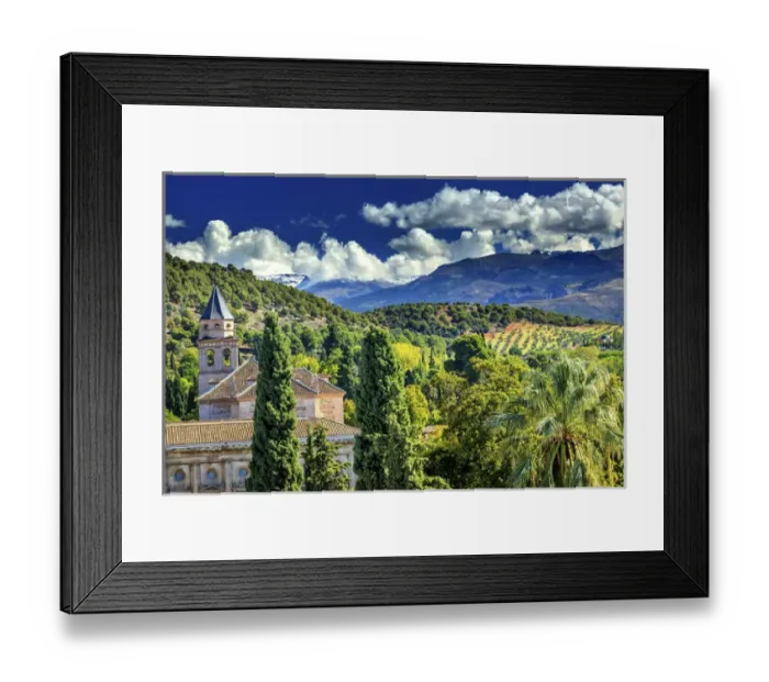 Framed Print : Alhambra Church Castle Towers Farm Mountains Granada Andalusia Spain Framed Print : Alhambra Church Castle Towers Farm Mountains Granada Andalusia Spain