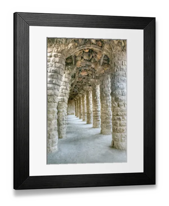 Framed Print : Europe, Spain, Catalonia, Barcelona, Park Guell Colonnaded Footpath Framed Print : Europe, Spain, Catalonia, Barcelona, Park Guell Colonnaded Footpath