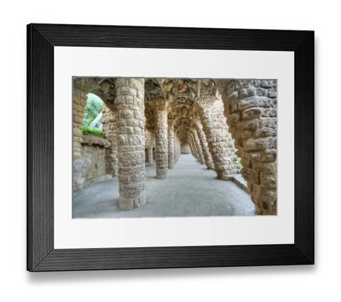 Framed Print : Europe, Spain, Catalonia, Barcelona, Park Guell Colonnaded Footpath Framed Print : Europe, Spain, Catalonia, Barcelona, Park Guell Colonnaded Footpath