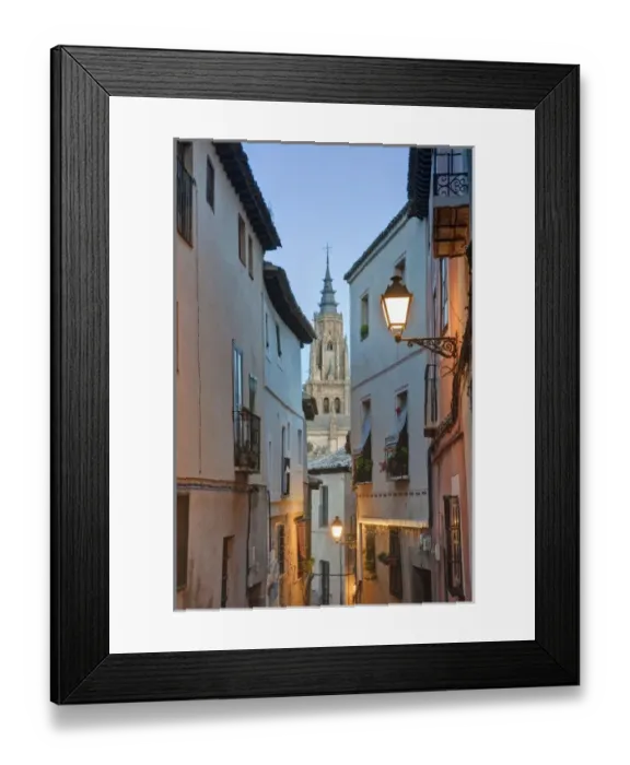 Framed Print : Europe, Spain, Toledo, Alleyway and Toledo Cathedral Steeple Framed Print : Europe, Spain, Toledo, Alleyway and Toledo Cathedral Steeple