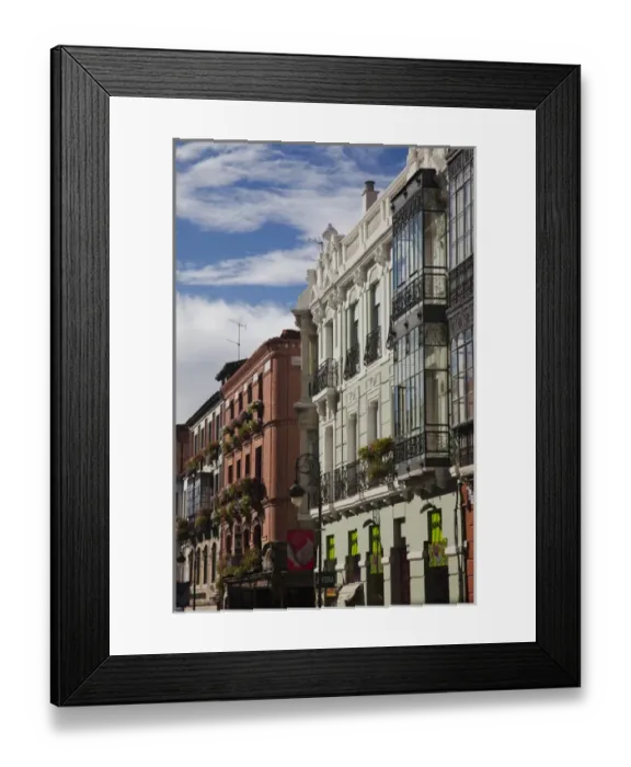 Framed Print : Spain, Castilla y Leon Region, Leon Province, Leon, Barrio Gotico, building with Framed Print : Spain, Castilla y Leon Region, Leon Province, Leon, Barrio Gotico, building with