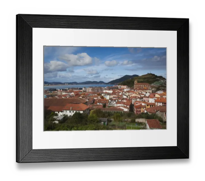 Framed Print : Spain, Cantabria Region, Cantabria Province, Laredo, elevated view of old town Framed Print : Spain, Cantabria Region, Cantabria Province, Laredo, elevated view of old town