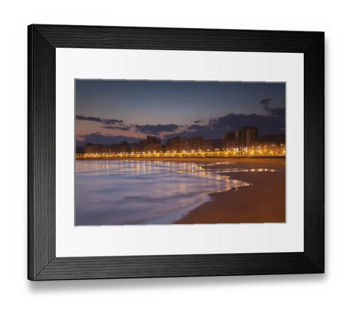 Framed Print : Spain, Asturias Region, Asturias Province, Gijon, buildings along Playa de San Lorenzo beach